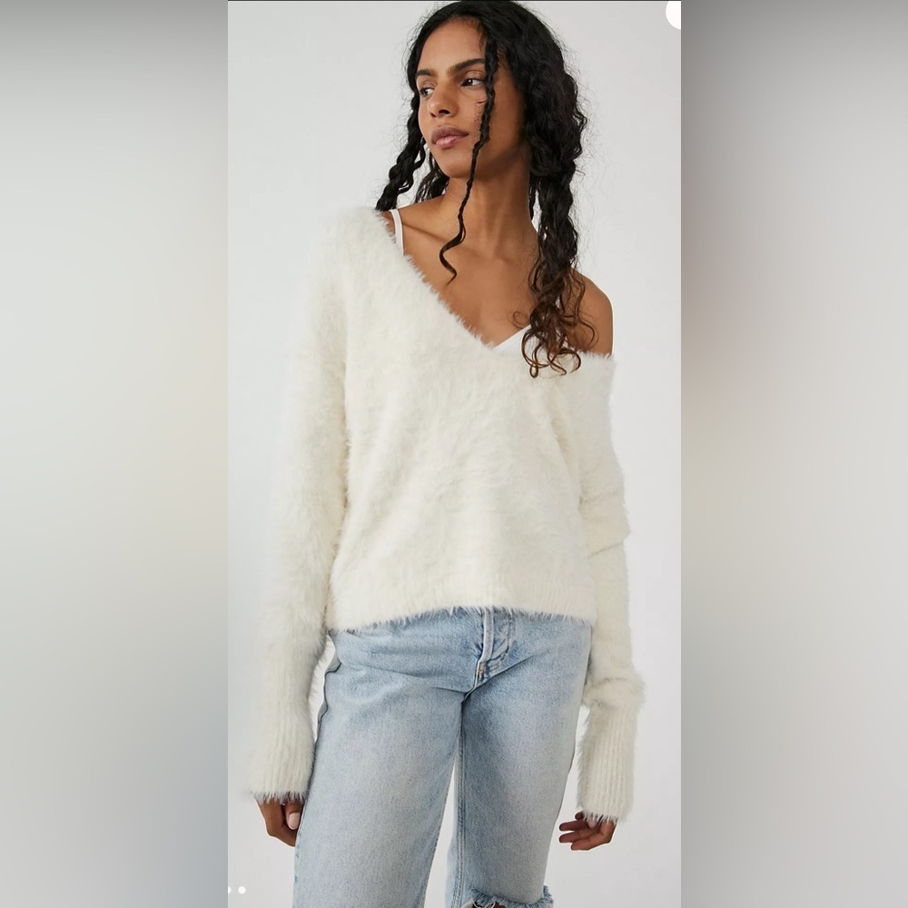 FP Movement by Free People Fuzzy Cream V-Neck Sweater